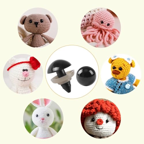 KAKULO 100 PCS 8mm Safety Eyes Black Plastic Crafts Eyes with Washers | for Stuffed Animals Amigurumis Crochet Bears Doll Making - color: 8mm