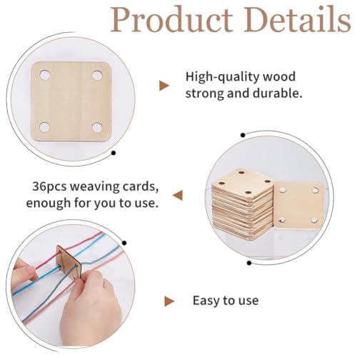 DICOSMETIC 36Pcs Wood Weaving Cards Square Loom Cards 1.9x1.9x0.1 Inch Tablet Weaving Supplies Burlywood 4 Hole Knitting Card for Gift DIY Tapestry Handcraft Tool, Hole: 6.5mm - size: 4.9x4.9x0.25cm
