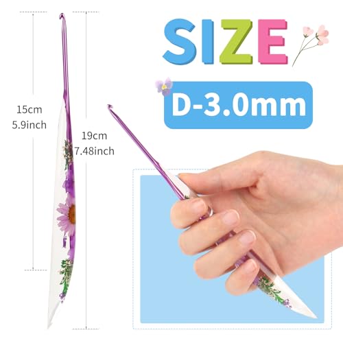 Coopay Crochet Hooks, 3mm Ergonomic Crochet Hook with Floral Plastic Grips | Long Crochet Needles for Crocheting,Stylish and Unique, Ideal for Crocheting Blankets, Dolls, Shawls, Hats, Scarves (D-3.0mm) - size: D-3.0mm