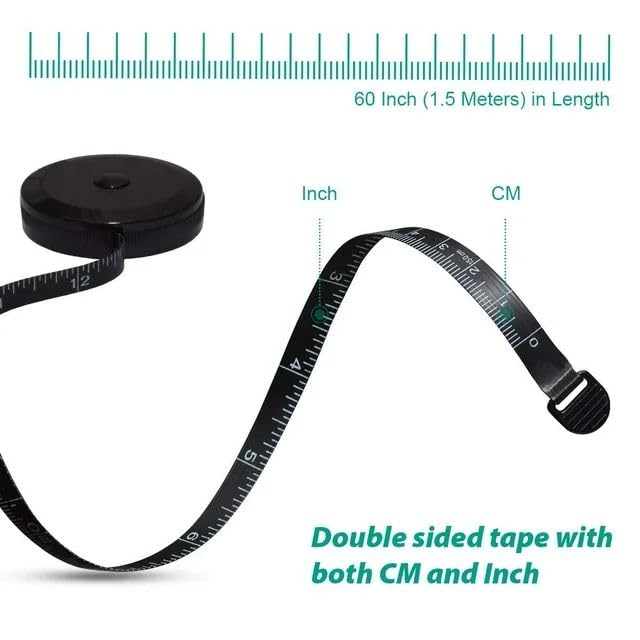 Black Measuring Tape, Soft Tape Measuring for Body Fabric Sewing Tailor Cloth Knitting Craft Weight Loss Measurements Retractable Dual Sided Tape Measure Sewing Notions and Supplies