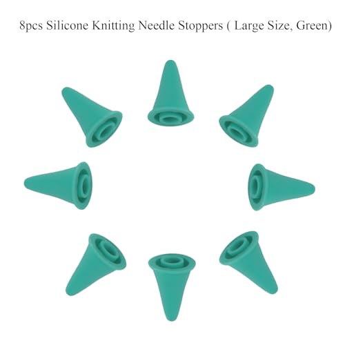 8pcs Knitting Needle Stoppers, Green Large Silicone Knitting Needle Point Protector Needle Tip Cap Stitch Stopper Protector Cover Knitting Accessories Supplies for Knitting Needle, SATONBEYI - color: Green, size: Silicone-Large-8P
