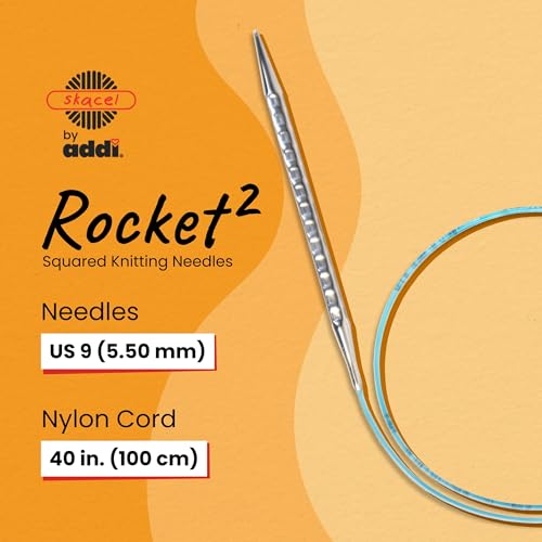 skacel by addi Rocket 2 (Squared) Circular Knitting Needles, Fixed 40 Inch (100 cm) Plated Brass Tips with Flexible Nylon Cord, 5.5 mm (US Size 9)