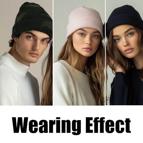 ZH 12-Pack Knitted Winter Beanie Hats for Men and Women, Warm and Cozy Cuffed Skull Caps, Bulk Purchase - color: Black