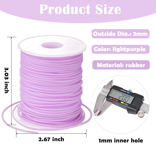 Knitting Barber Cords 54 Yards 2mm Light Purple Rubber Tube with 1mm Hole | Stitch Keeping Cords for Knitting Projects Hollow Pipe Rubber Tube Cord for Jewelry Making Bead Creations - color: Light Purple