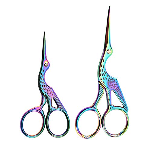 2PCS Vintage Stork Shape Sewing Scissors Stainless Steel Scissors | Metal Tailor Scissors Sharp Sewing Shears for Embroidery, Craft, Art Work & Everyday Use (Colorful) - color: Colorful