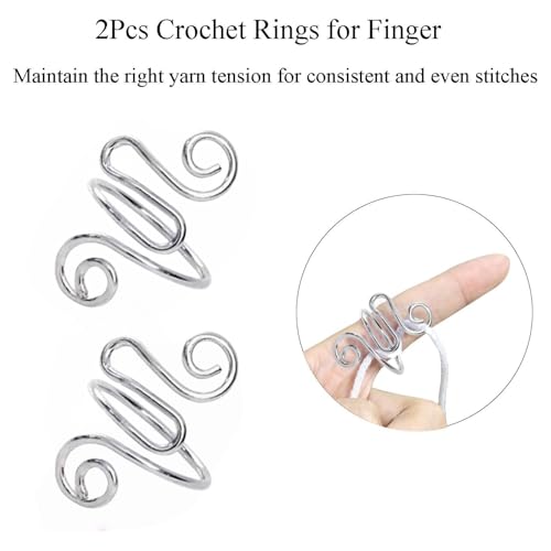 2Pcs Crochet Rings for Finger, Adjustable Open Yarn Guide Crochet Tension Ring for Crocheting Knitting Accessories Supplies Metal Yarn Tension Loop Ring for Finger (Silver) - color: Silver-2P