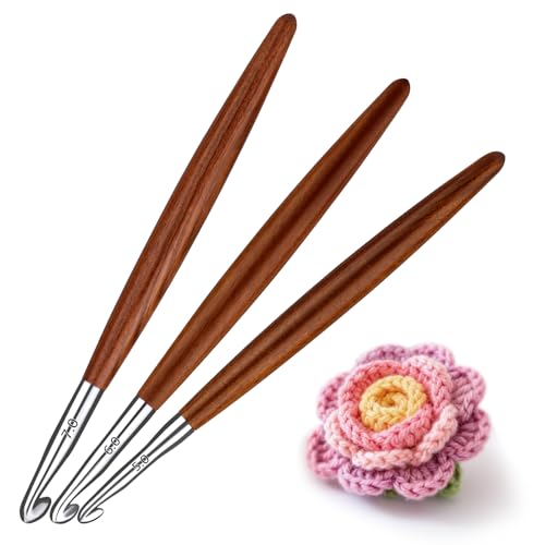 Lunarm Crochet Hooks Ergonomic Crochet Aluminum Hooks Set Size 5mm 6mm 7mm | Wooden Crochet Hooks for Arthritic Hands DIY Craft Knitting Bouquets, Blankets, Hats, Gloves - size: 3 Pack -5.0/6.0/7.0