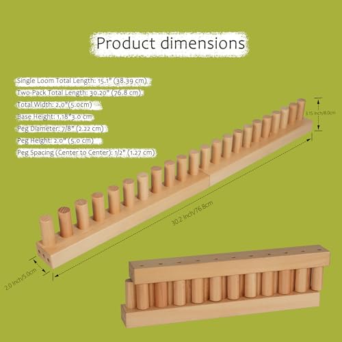 SRYBLT 2-Pack DIY Chunky Knit Blanket Loom, 30.2-inch Long Beech Wood Base with Solid Wood Pegs, Stackable for Portability, Expandable Connections, and Clear Coating (Without Brand Name)
