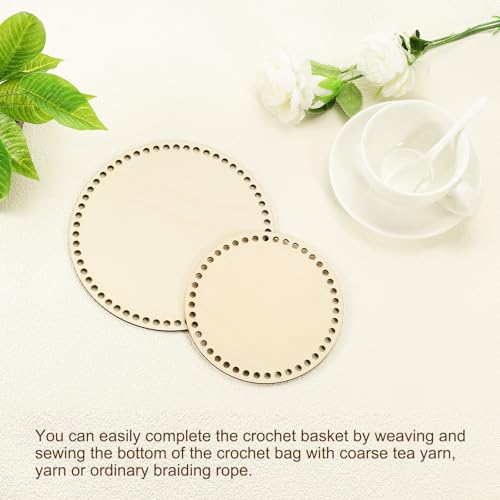 PATIKIL Basket Wood Bottom 8" x 8", Round Natural Wood Base Crochet Bag Shaper for DIY Basket Bag Craft Knitting Making Weaving Supplies, Wooden (Hole: 6mm) - size: 8" x 8"