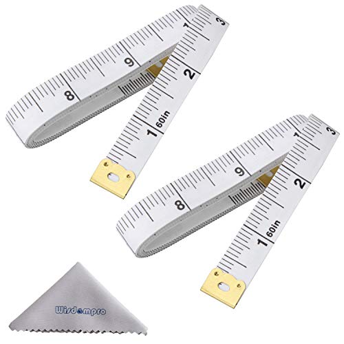 Wisdompro 2 Pack 60" Soft Tape Measure for Sewing, Body Measuring, White | PVC Fiberglass 150 cm Ruler, 0.5 Inch Wide, Tailor's Flexible Fabric Cloth Measurement, Indexed in Metric Standard Unit, Roll - color: 60 Inch, 2 Packs White