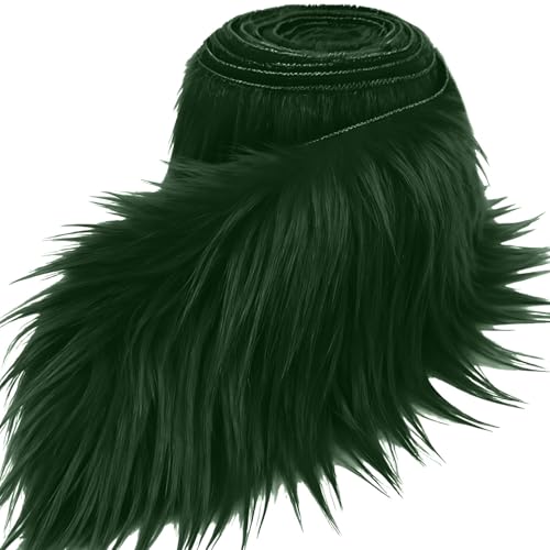 Dark Green 2x60Inch Faux Fur Shaggy Plush Faux Fur, Fabric Precut Strips Fluffy Fuzzy Faux Fur, Beard Miniature Dolls Rugs Mats Gift, Craft Beard Hair, Winter Halloween Christmas Costume Party Decor