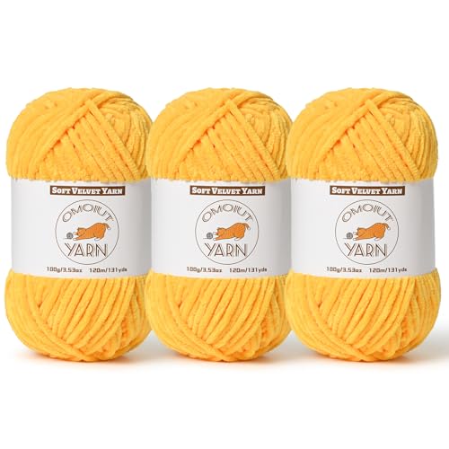 3 Pack Golden Yellow Fluffy Velvet Yarn for Crocheting,Chunky Chenille Baby Blanket Yarn for Crochet,Soft Fuzzy Puzzle Yarn for Knitting,(100g/3.53oz Each) Bulky Thick Amigurumi Crochet Yarns - color: 3 Golden Yellow