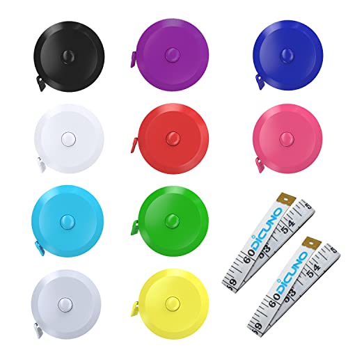 DiCUNO 10-Pack Soft Retractable Measuring Tape, 60-Inch 1.5 Meter, 10Colors | Tape for Pocket, Body Tailor Sewing Craft Cloth Tape Measure, Red/Yellow/Blue/Pink/White/Grey/Black/Green/Sky Blue/Purple - color: 10 Colors