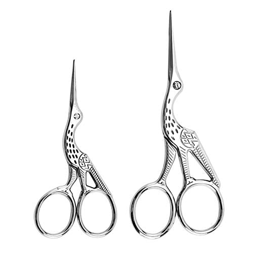 2PCS Vintage Stork Shape Sewing Scissors Stainless Steel Scissors | Metal Tailor Scissors Sharp Sewing Shears for Embroidery, Craft, Art Work & Everyday Use (Silver) - color: Silver