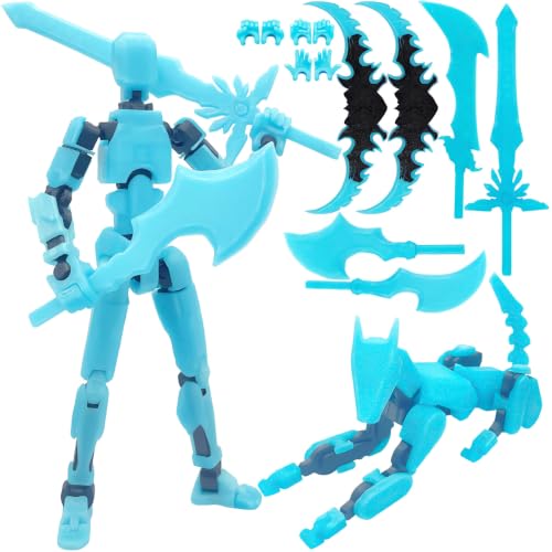 Titan 13 Action Figures (Grow in The Dark Blue) T13 3D Action Figure Set Already Assembled Dummy Robot Nova 13 Printed Multi-Jointed Movable Toy for Gift Collectors (Blue Black + Dog) - style: Blue Black Men Figure + Dog