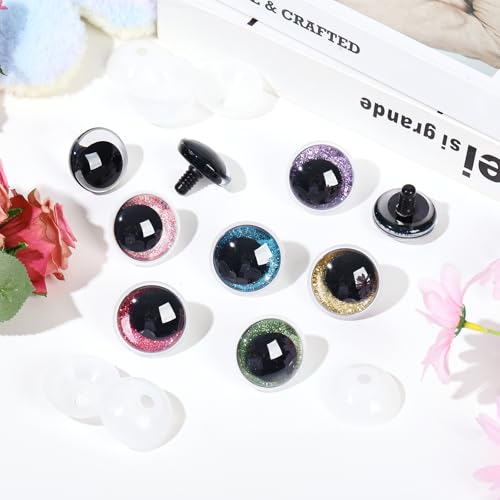 MUCUNNIA 120pcs 25mm 3D Glitter Safety Eyes for Crocheting with Washers Moon Crochet Amigurumi Eyes for Crochet Animals Craft Eyes Doll Eyes Stuffed Crochet Eyes for Crafts Gift for Crochet Lovers - size: 25mm