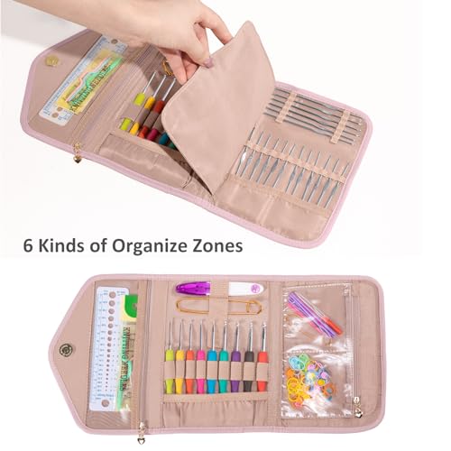 Crochet Hook Case - Foldable Organizer - Knitting & Crochet Supplies Accessory - color: Pink, size: 7 Inches