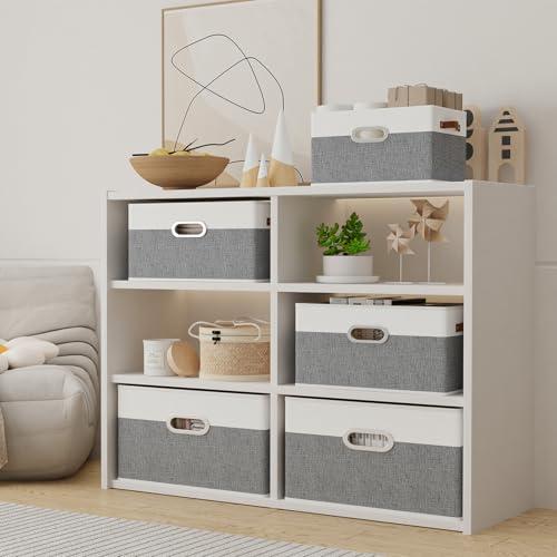 Yawinhe Collapsible Fabric Storage Bins,16.9x11.8x10.2in,White/Grey,4-Pack | Foldable Storage Baskets for Shelves, Closet Boxes for Organization, Washable Closet Organizer for Towels, Canvas Bins - color: White/Grey, size: 16.9x11.8x10.2inch(4-Pack)