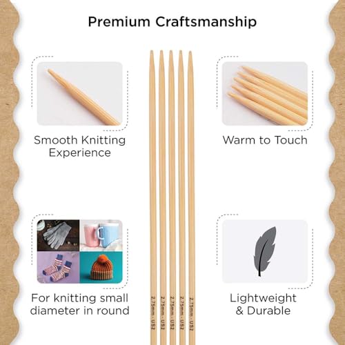 Knitter’s Pride Bamboo Luxe Double-Pointed Needles 8"" (20cm) – US Size 2 (2.75mm) - size: 2.75mm