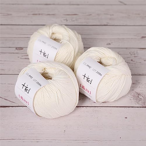 Fine Weight Knitted and Crocheted Cotton Yarn, 100% Long Staple Cotton Yarn, Baby Sports, 2 Packages of 100g/3.52oz (Per Skein 50g/162yards)-Jade White - color: PM12-Jade White