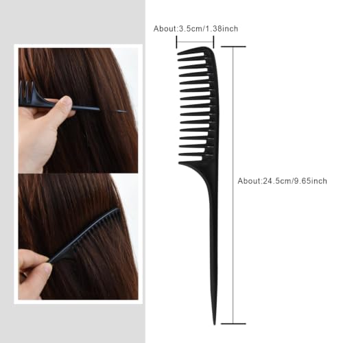 6 Pieces Hair Combs Wide Tooth Comb Hair Teasing Comb Tail Comb Salon Styling Comb Wig Comb (5 Colors） - style: Wide tooth tail comb