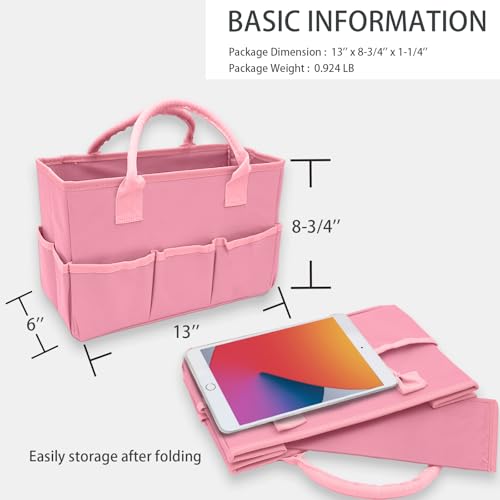 Cupohus Art Organizer Craft Storage Tote Bag with Multiple Pockets (Pink) | Portable Supply Storage Tote for Scrapbooking, Journal, Sewing, Oxford Fabric Carrying Caddy for Teacher, Officer, Artis - color: Pink, size: Normal