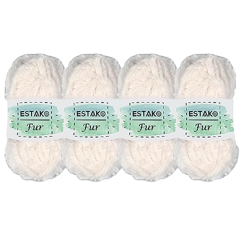 Estako Fur, 100% Polyester Faux Fur Yarn, Super Chunky, White, 4-Pack | soft, fluffy, furry, fuzzy, plush, 400 g, 284 yds, teddy bears, pom poms, amigurumi, 8-10 mm needles - color: 40111 - White, size: 4 Skeins
