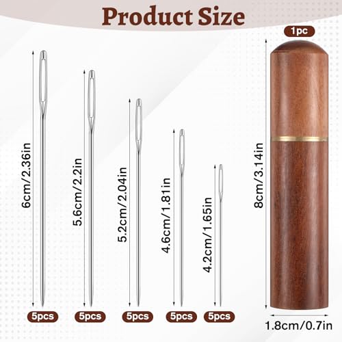25 PCS Yarn Needle Large Tapestry Needles, Stainless Steel Embroidery Needles, Pointed Sewing Needle with Solid Wood Case for Leather, Tapestry, Knitting and Crafts