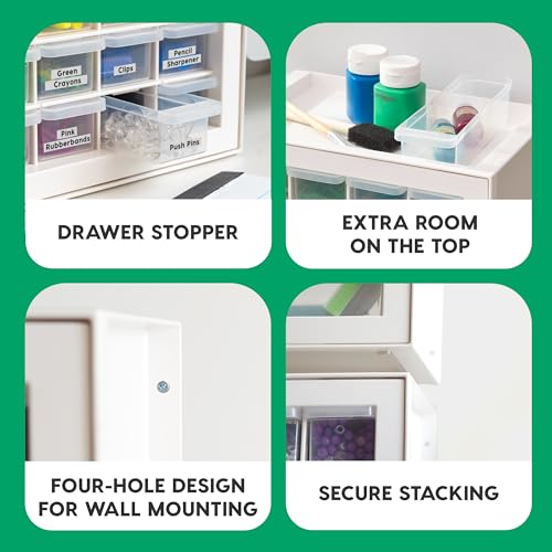 IRIS USA 16-Drawer Small Drawer Organizer, Craft Desk Storage, White | Wall mountable, Stackable Teacher Toolbox, Beads, Building Bricks, Water Packets, Screws, Hardware - color: White, size: 16 Drawer