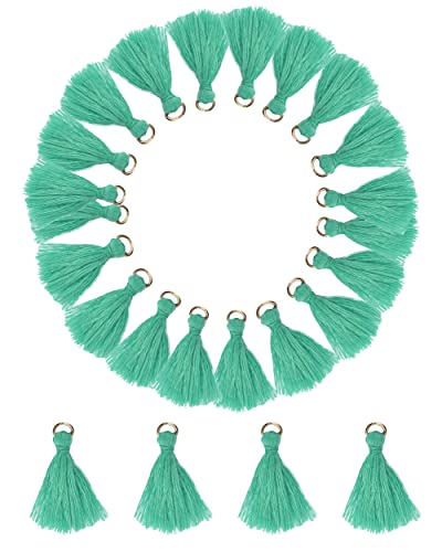 MSCFTFB 100 Pieces Mini Tassels with Jump Rings Mala Tassel Kit for Earring Necklace Jewelry Making Garland Keychain Charms Crafts Decorations (Mint) - color: Mint