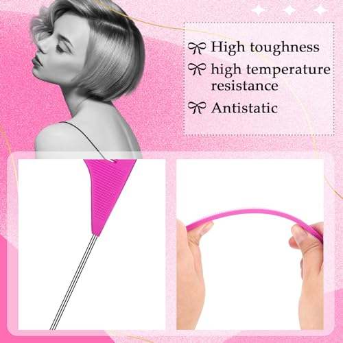 Patelai 30 Pcs Rat Tail Steel Combs Fine Tooth Bulk,Rose Red | Long Steel Pin Pintail Bulk for Salon Hair Stylists ,Hair Teasing Fine Tooth Comb for Women,Teasing Detangling Tools - color: Rose Red