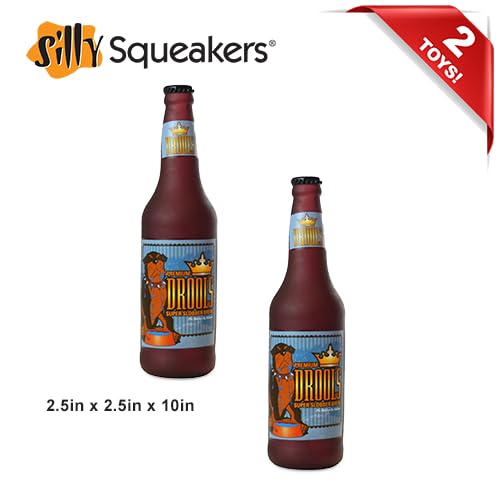 SILLY SQUEAKERS Tuffy 2 Pack Beer Bottle Dog Toy: Squeaky Dog Toy, Washable and Floats, Vinyl - color: 2PK Brown Drools Beer Bottle