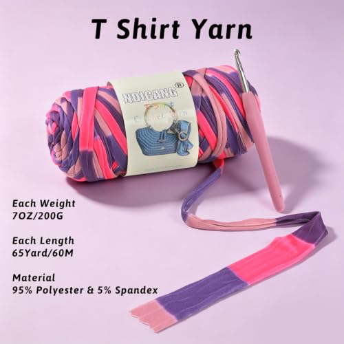 2 Pack T Shirt Yarn for Crocheting, 400g/130Yds Tshirt Yarn for Crochet Kit | Soft High Elastic Polyester Fabric T-Shirt Yarn Beginner Thick Yarn for Knitting Bags/Baskets/Coaster with 1 Crochet Hook - color: Rose Purple