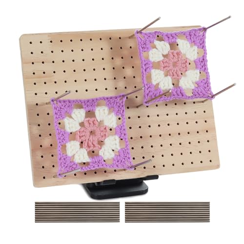 9.8 x7.7 inches Crochet Blocking Board with Pegs, Wooden Blocking Boards for Granny Square Projects, 20 Pcs Stainless Steel Rods