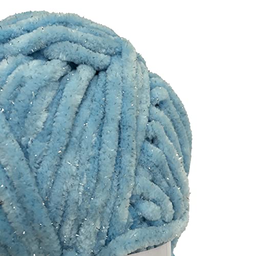 TROYARN Velvet Star, Silvery Glitter Chenille Baby Blanket Yarn Amigurumi Yarn for Crocheting and Knitting Super Bulky 100 gr (120 yds) Length: 110 m (10411 - Light Blue, 1 Skein) - color: 10411 - Light Blue, size: 1 Skein