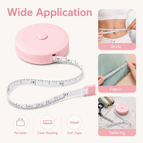 Soft Tape Measure Retractable Body Sewing Tailor Measuring Tape Pink | Retractable Soft Tape Measure With Dual Scale, Green Color, Suitable For Body, Sewing, Tailoring And Craft Measurements - color: pink