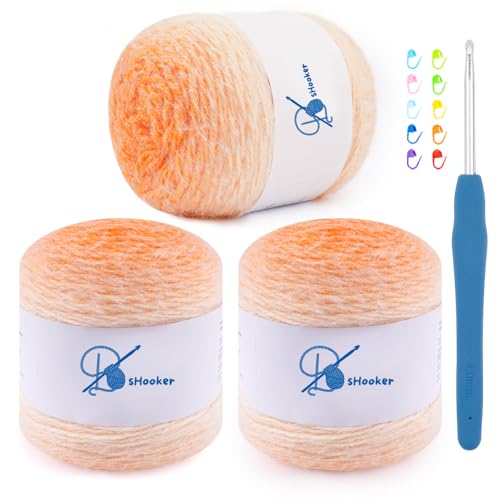 Yarn for Crocheting,Gradient Cake Crochet Yarns for Knitting,3 Pack | 6.7 oz-394 Yards-80% Acrylic 20% Nylon Super Soft Cake Yarn for Crocheting Blanket,Scarves,Creamsicle - color: Orange Gradient