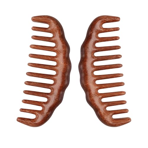 Wooden Hair Comb Set, birthing comb,Wide tooth massage combs, Brown, 2 Pack (One SizeA2) - size: One SizeA2
