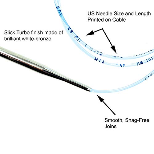 addi Skacel Turbo Original 8 Inch US 2 (3.0mm) Circular Knitting Needles | Ultra-Slick Finish, Slightly Blunt Tip, Memory-Free Blue Cords, Seamless & Snag-Free Joins, 10 Stitch Markers - size: US 02 (3.0mm), 08 in. (20cm)