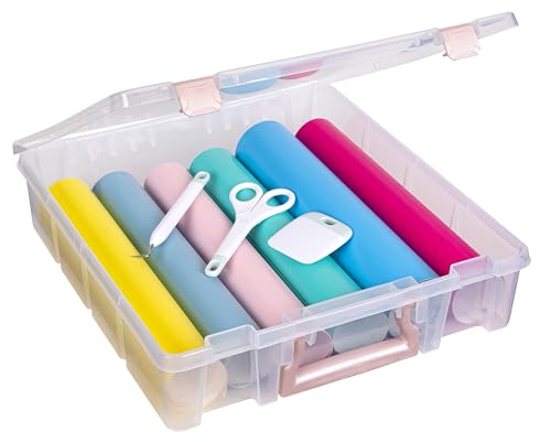 ArtBin Essentials 12 x 12 One-Compartment Craft Box, Clear | One Open Compartment, 15.25 x 14 x 3.5 Inches, Secure Latches, Stackable, Durable Polypropylene - color: Rose Gold, size: 1 Pack