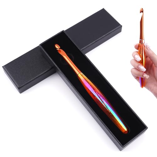 BsHooker 8mm Crochet Hook,Inline Crochet Hook with Ergonomic Acrylic Handle for Arthritic Hands,Extra Long Knitting Needles for Crocheting Yarn,Stainless Steal Polished Hook Head for Beginner - size: 8mm