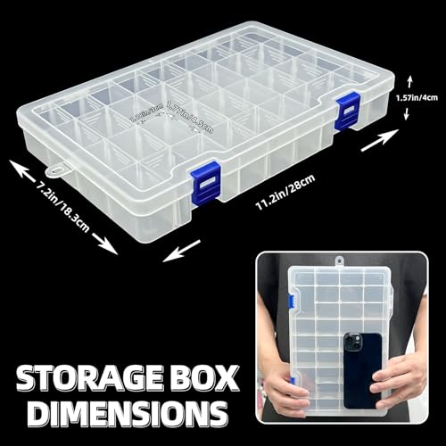 DUOFIRE Plastic Organizer Storage Box, Adjustable Divider 34 Grids, 1 Pack | Clear Removable Compartment Storage Box for Jewelry, Beads, Earrings, Fishing Hooks, Craft, Screws, Nails, Small Tools - color: White, size: 34 Grids, White X 1