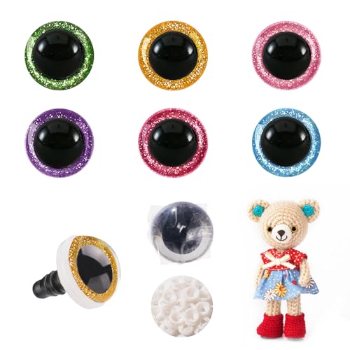 MUCUNNIA 12pcs 35mm Safety Eyes for Amigurumi Glitter Plastic Safety Eyes for Crochet with Washers Craft Crochet Eyes Doll Eyes for Crochet Animals Plush Stuffed Animals DIY Christmas Decorations - size: 35mm