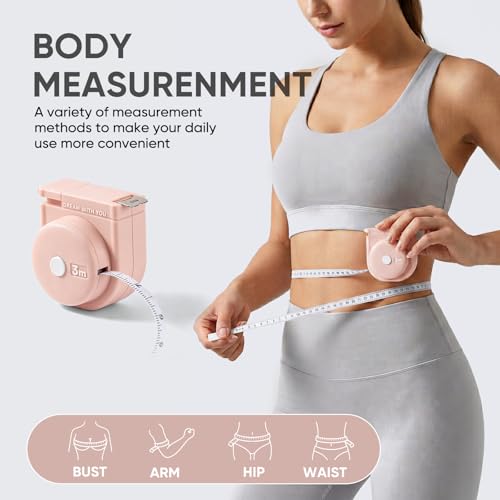 2 in 1 Tape Measure, 60in/1.5m Retractable Measuring Tape with Soft Body Measuring Tape, Dual Sided Inch & Metric, Waist Tape Measure for Body, Sewing, Tailor, Craft, Home - color: pink