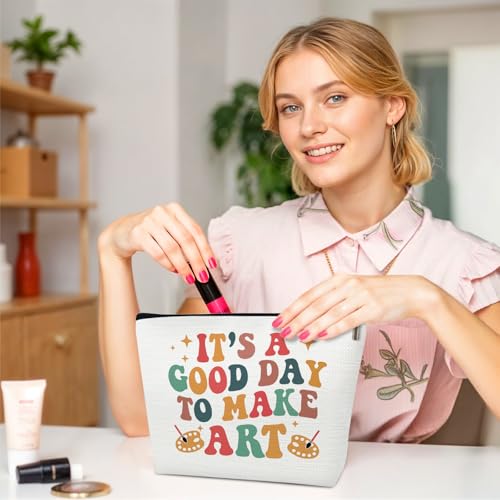 Gifts for Art Teachers, Drawing Theme Makeup Bag for Artists | It's a Good Day to Make Art Cosmetic Bag for Painters & Art Lovers - color: multicolor0203