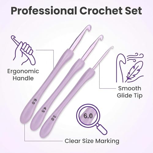 Tunisian Crochet Hooks Set, Deep Purple Ergonomic Handles with Size Marks, Multiple Hook Sizes for Sweaters Scarves and Blankets, Smooth Lightweight Grip - color: dark