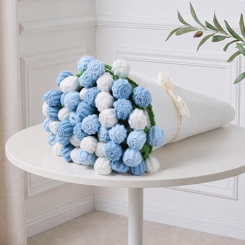 Ivydale Crochet Flower Bouquet Throw Blanket with Blue Rose - color: Blue Tulip