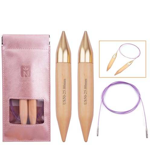 Mdoker Large Bamboo 25mm Circular Knitting Needles for Chunky & Bulky Yarn,Size 50 40 Inch Circular Knitting Needles for Handmade Knitting DIY and Any Weaven Yarn Projects(US Size 50,25mm) - size: 40inch-25mm