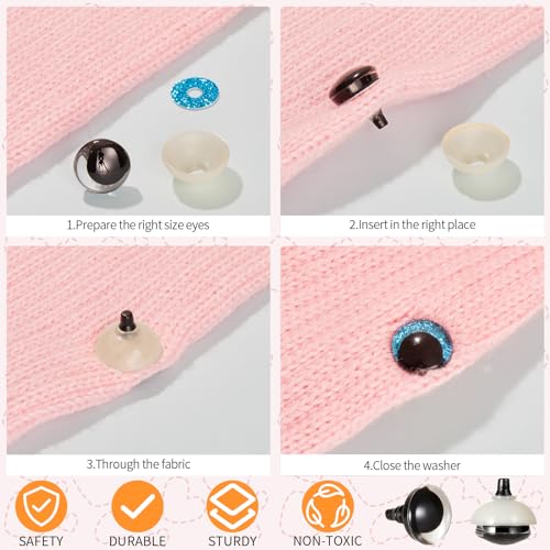 MUCUNNIA 120pcs 10mm 3D Glitter Safety Eyes for Crocheting with Washers Moon Crochet Amigurumi Eyes for Crochet Animals Craft Eyes Doll Eyes Stuffed Crochet Eyes for Crafts Gift for Crochet Lovers - size: 10mm