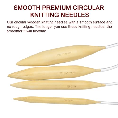 HARFINGTON 4Pcs US Size 15-50 (10-25 mm) Circular Knitting Needles, 32 Inch / 81 cm Round Wooden Needle for Handmade Projects DIY Knitting Blankets Socks Hats Sweaters - size: US Size 15-50 x 32 Inch